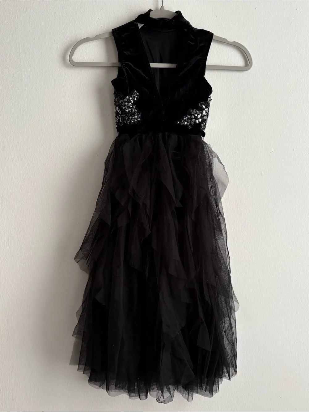 Weissman Girls IC Black Sequin Velvet Dance Costume Tulle Cascade Skirt